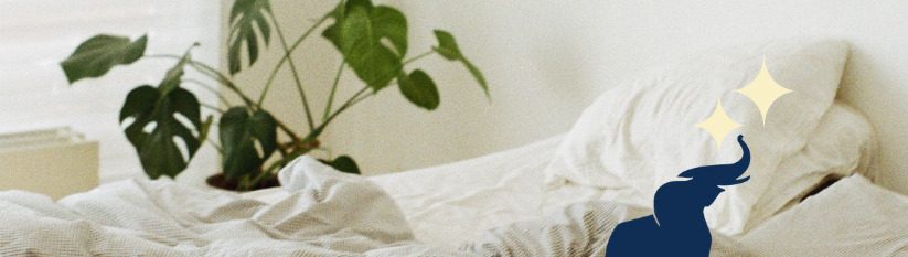 Lit défait avec logo Eléphant Maison