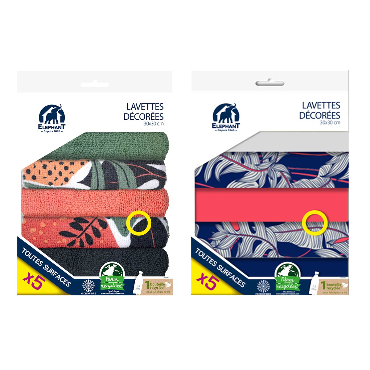 5 lavettes décorées Eléphant Maison