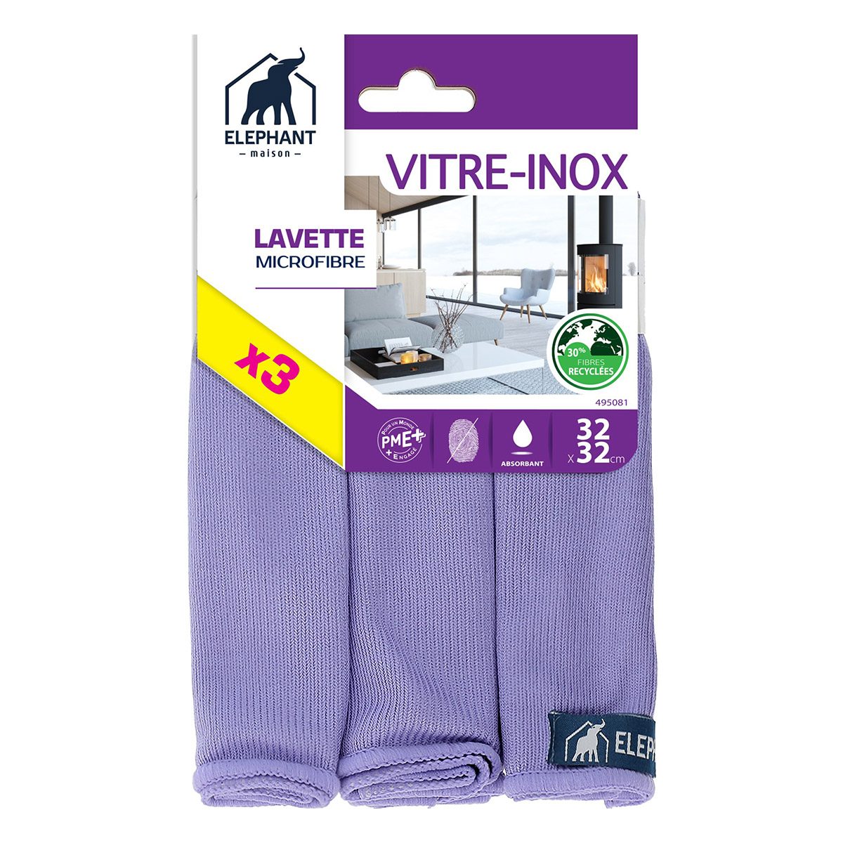 Lavette microfibre vitres et inox Eléphant Maison