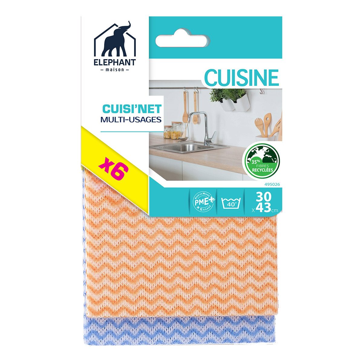 Lavettes Cuisi'Net x6 Eléphant Maison