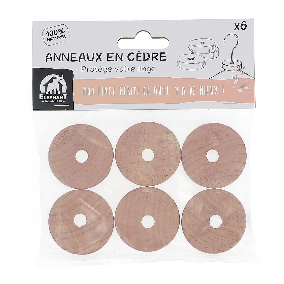 Anneaux en cèdre x6 Eléphant Maison