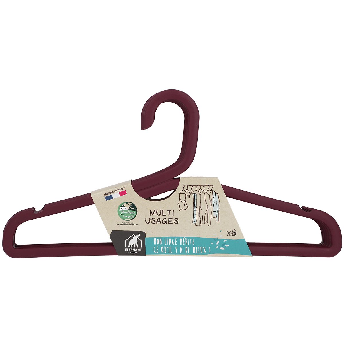 Cintre plastique recyclé x6 - Eléphant Maison