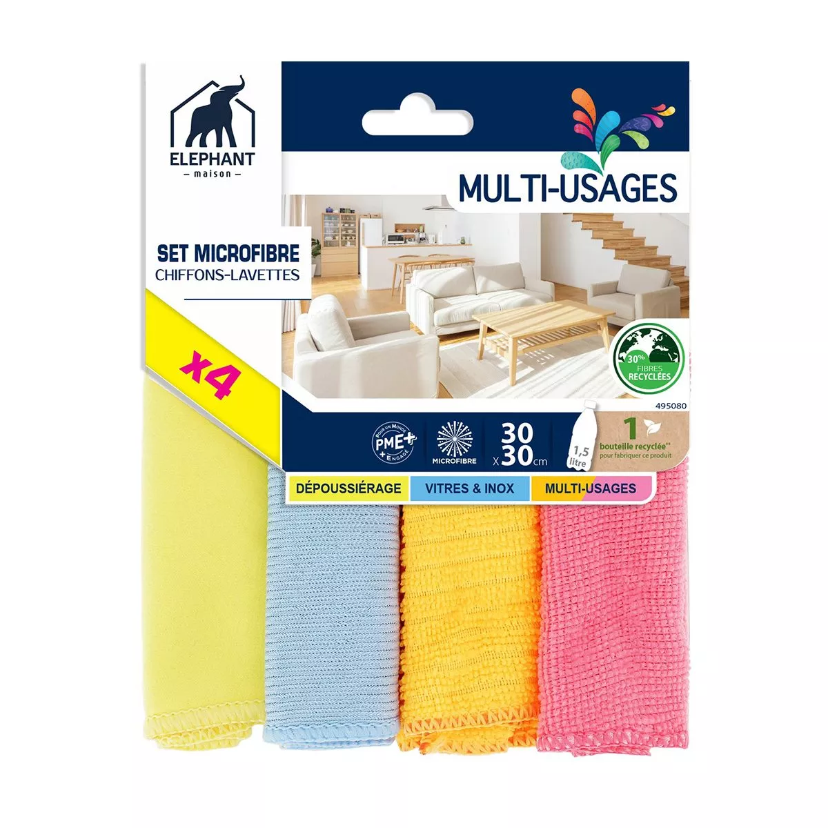 Visuel du pack de Lavettes microfibre multi-usages x4 Eléphant Maison