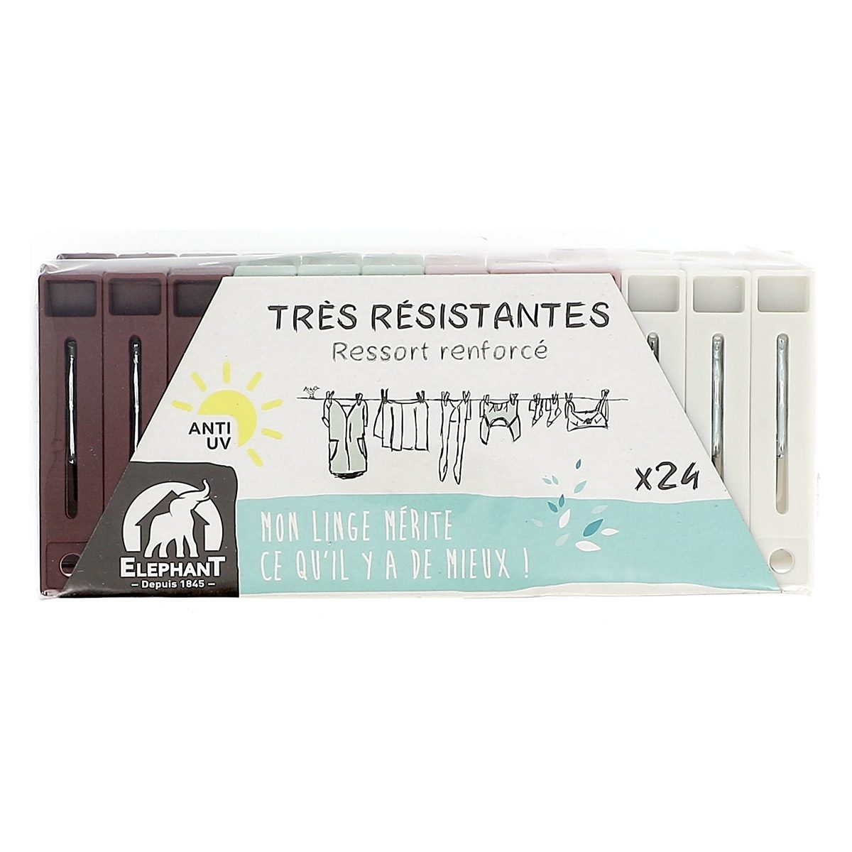 Pinces à linge plastique x24 ELEPHANT Maison