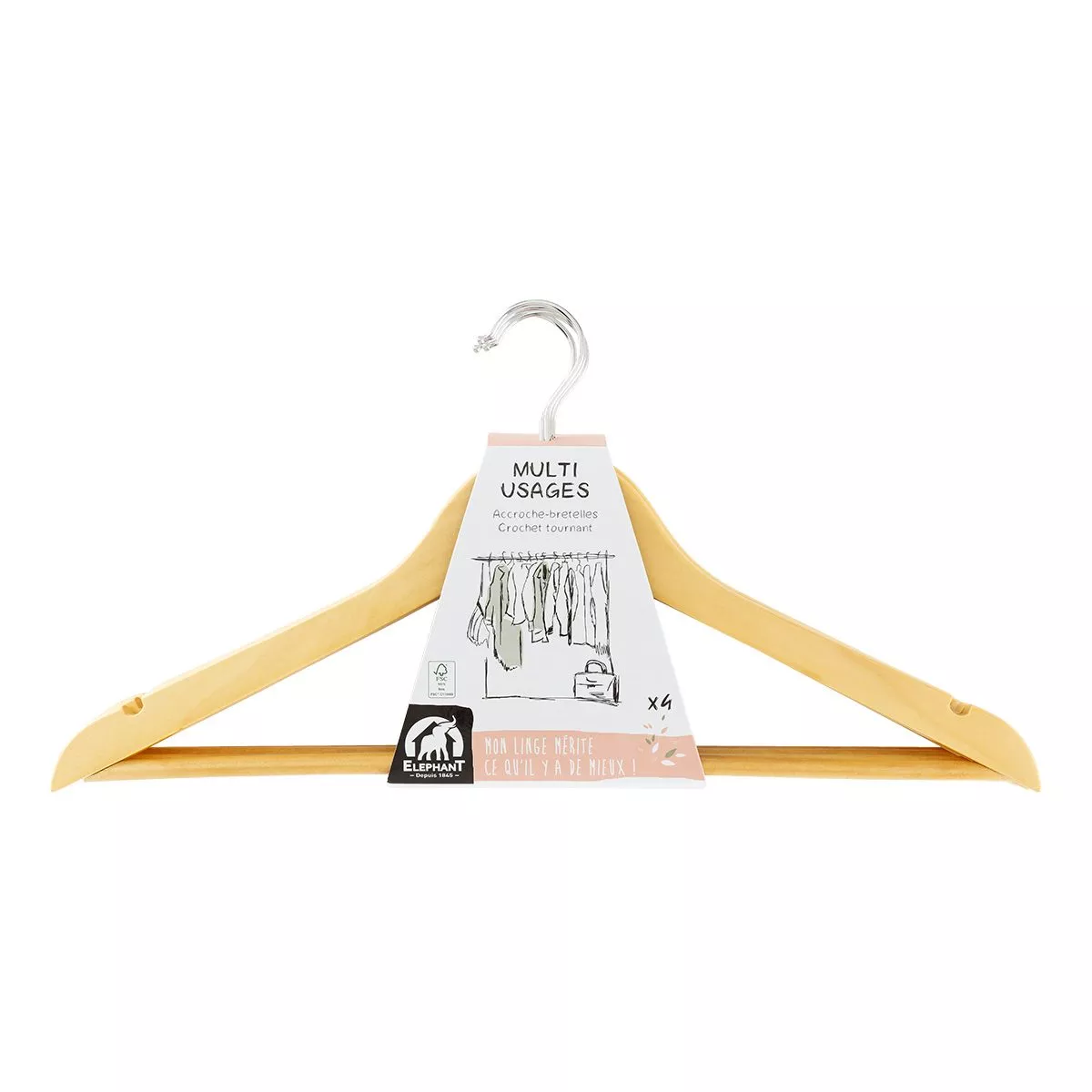 Packaging du Cintre bois multi-usages x4 Eléphant Maison