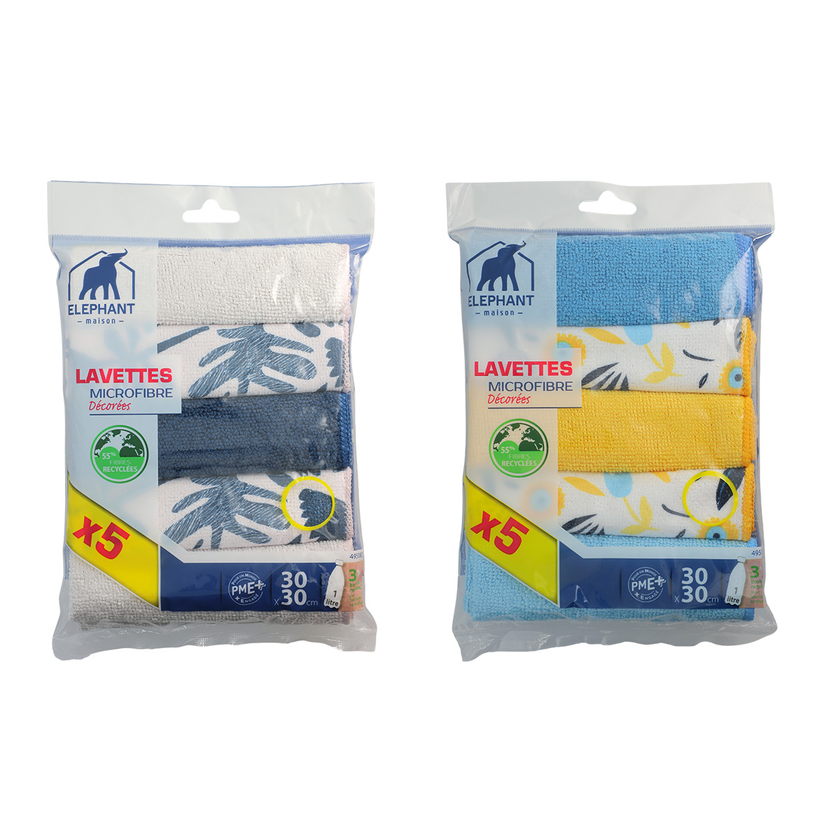 Lavettes décorées x5 Eléphant Maison