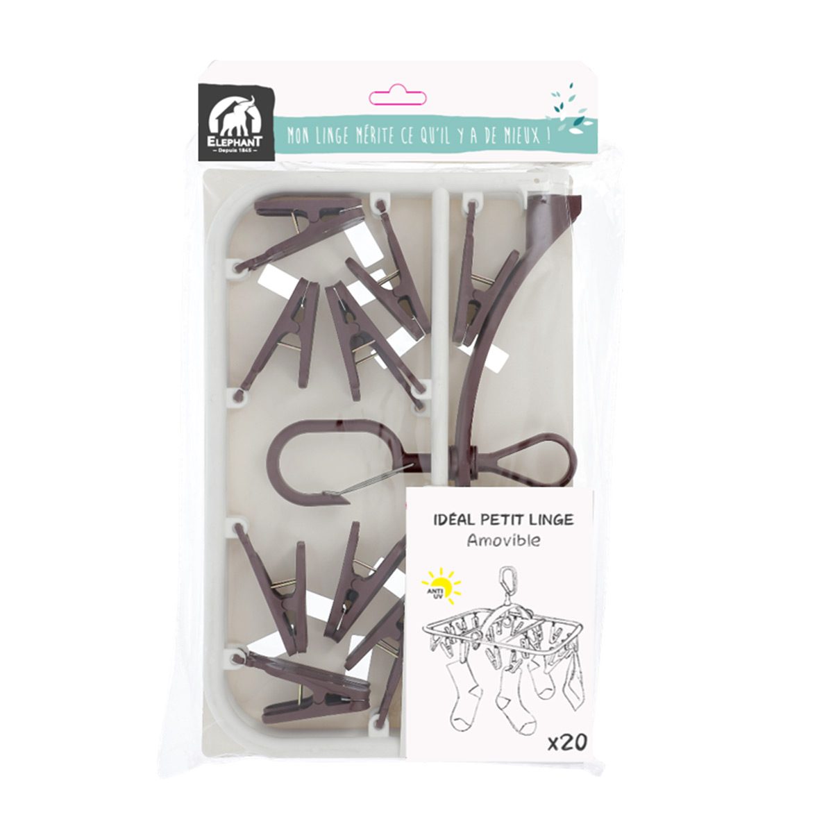 Séchoir à suspendre avec pinces à linge x20